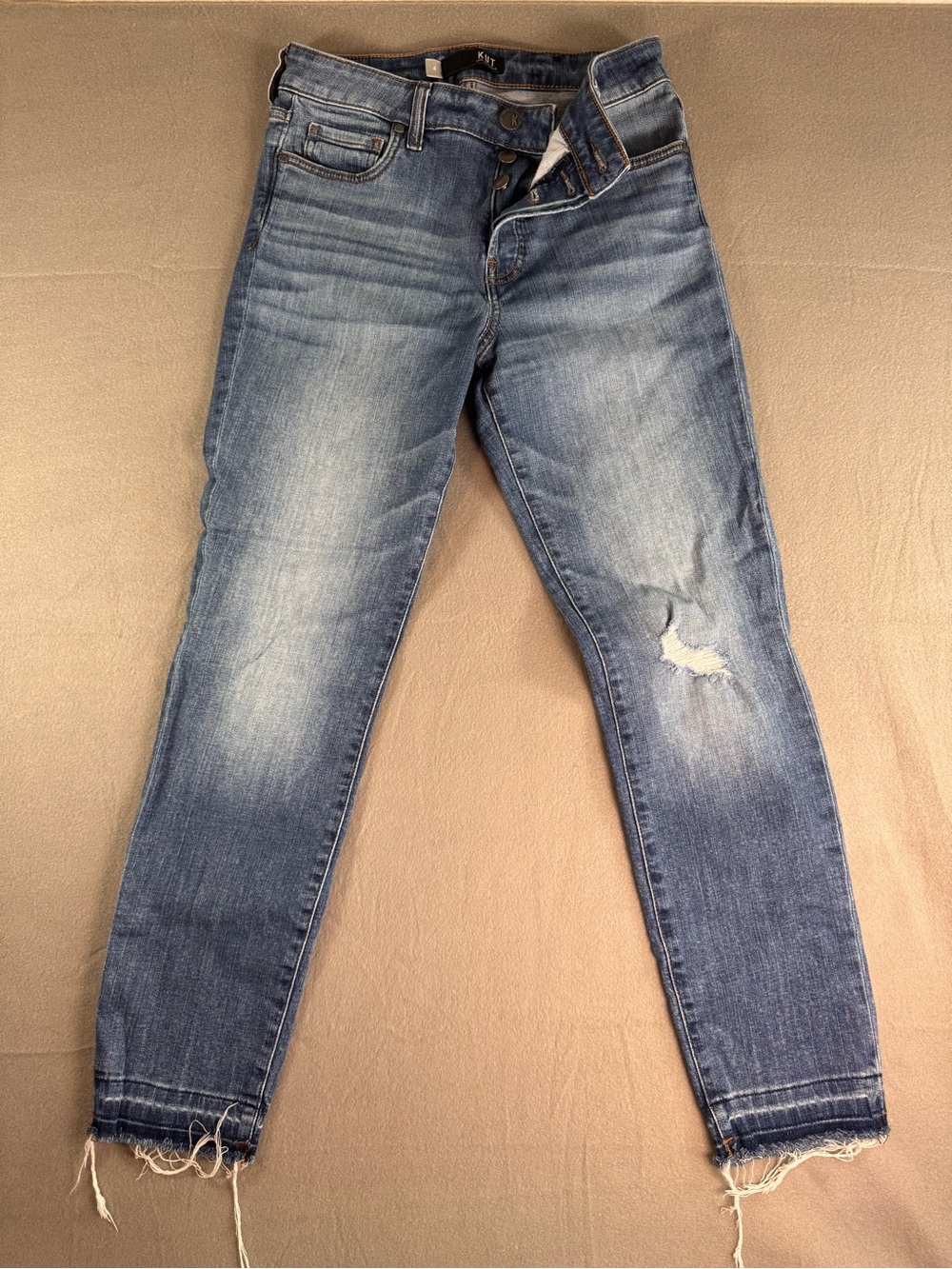 KUT from the Kloth Mid Rise Ankle Jeans Women's Light Wash Distressed Frayed Hem